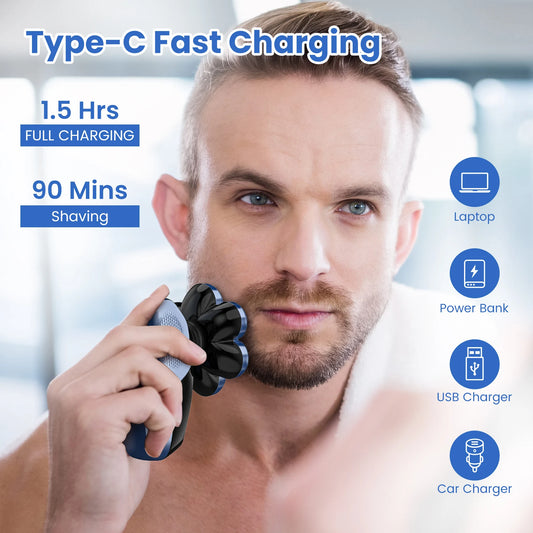 Bald Head Shaver Electric Razor, 5-in-1 Beard Trimmer Kit, Waterproof Mens Shaver