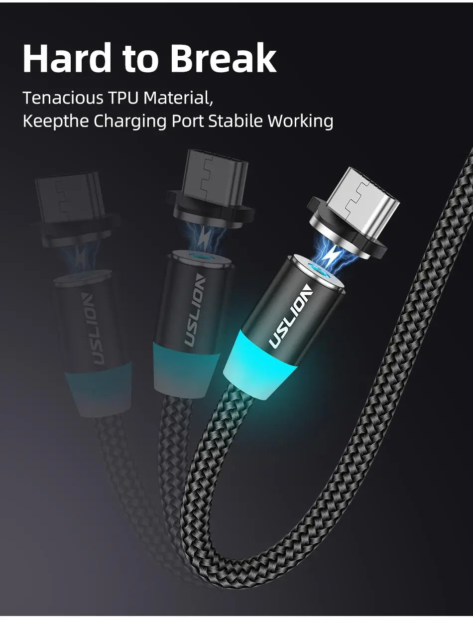 Cable Magnético USB Tipo C Micro USB iPhone Carga Rápida Transferencia Datos LED