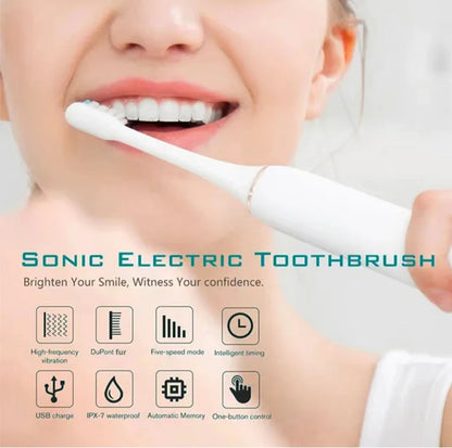 Cepillo de Dientes Eléctrico Ultrasónico, 6 Modos, Cerdas Suaves, Recargable USB, Impermeable, Set para Adultos