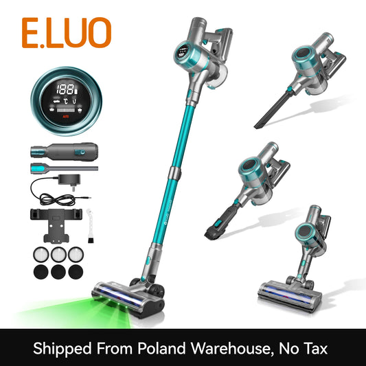 Lightweight E.LUO Cordless Vacuum with Powerful Suction & Dust Sensor - 60 Min Runtime, Perfect for Home, Pets & Auto