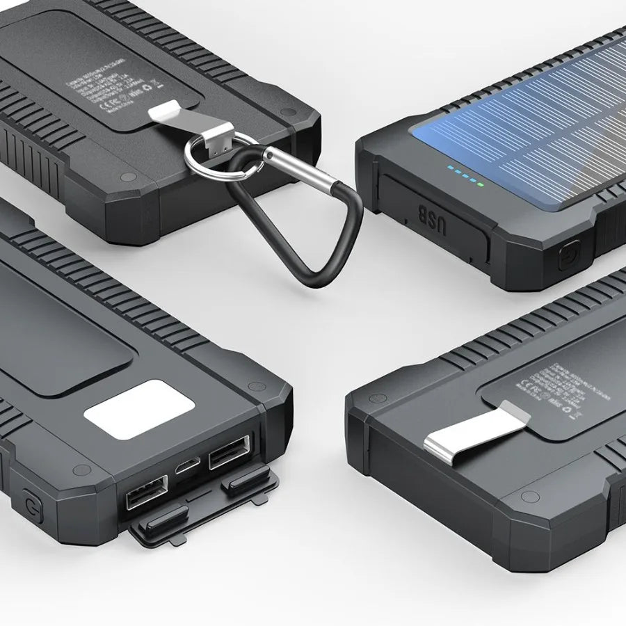 Compact Solar Power Bank Charger - 8000mAh Portable Battery with LED Light