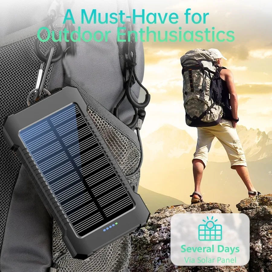Compact Solar Power Bank Charger - 8000mAh Portable Battery with LED Light