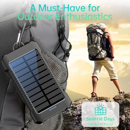 Compact Solar Power Bank Charger - 8000mAh Portable Battery with LED Light