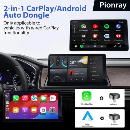 Adaptador Inalámbrico 2 en 1 CarPlay y Android Auto, 5GHz WiFi, USB/Tipo-C Plug and Play
