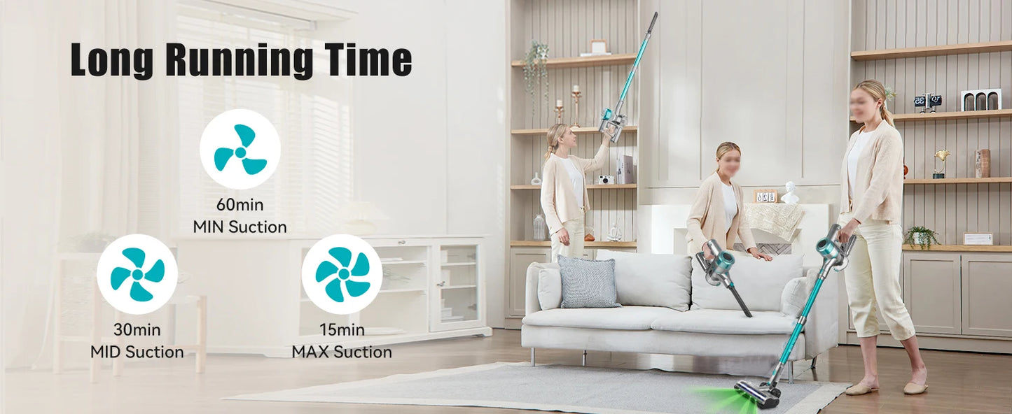 Lightweight E.LUO Cordless Vacuum with Powerful Suction & Dust Sensor - 60 Min Runtime, Perfect for Home, Pets & Auto