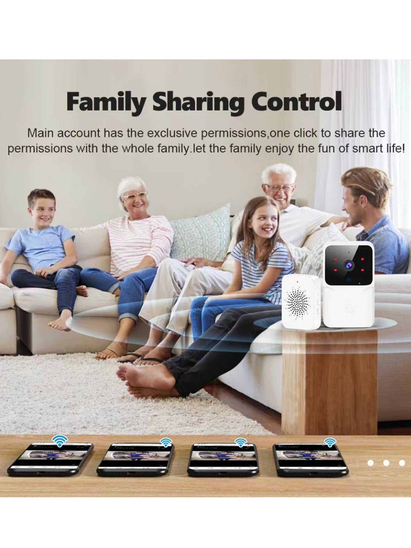 Timbre Inalámbrico con Video, Visión Nocturna HD, Batería Recargable y Función Intercomunicador