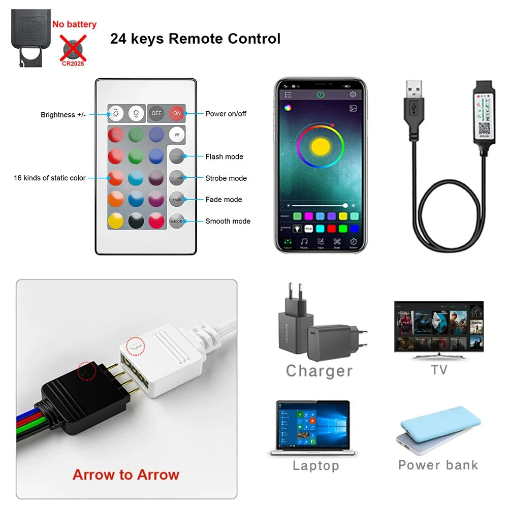 Bluetooth LED Strip Lights: RGB, App Control, 5V USB