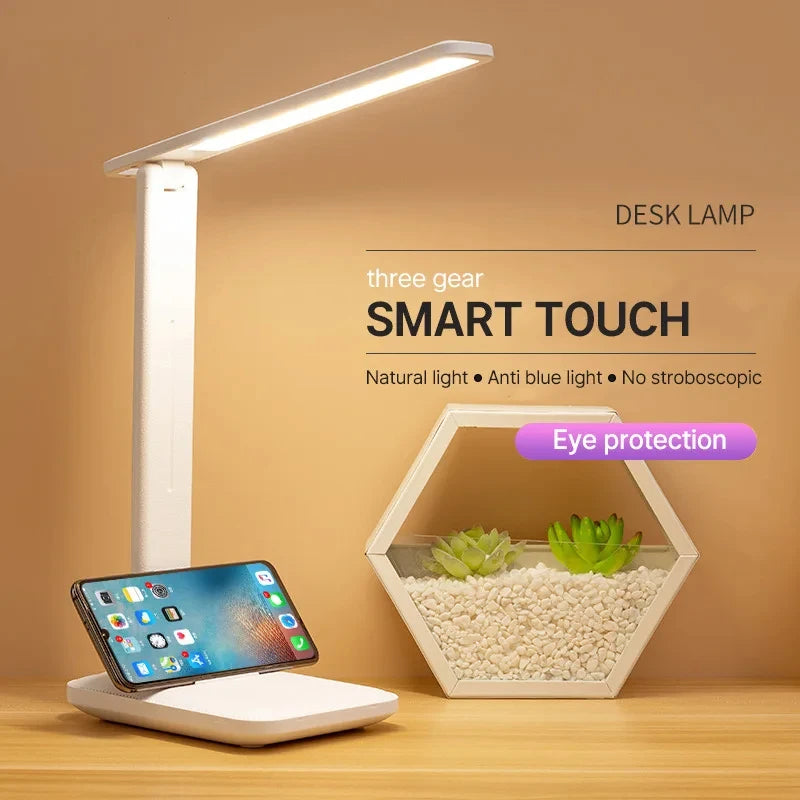 Lámpara de Mesa LED Plegable, Regulable Táctil, Recargable USB, con Protección Ocular