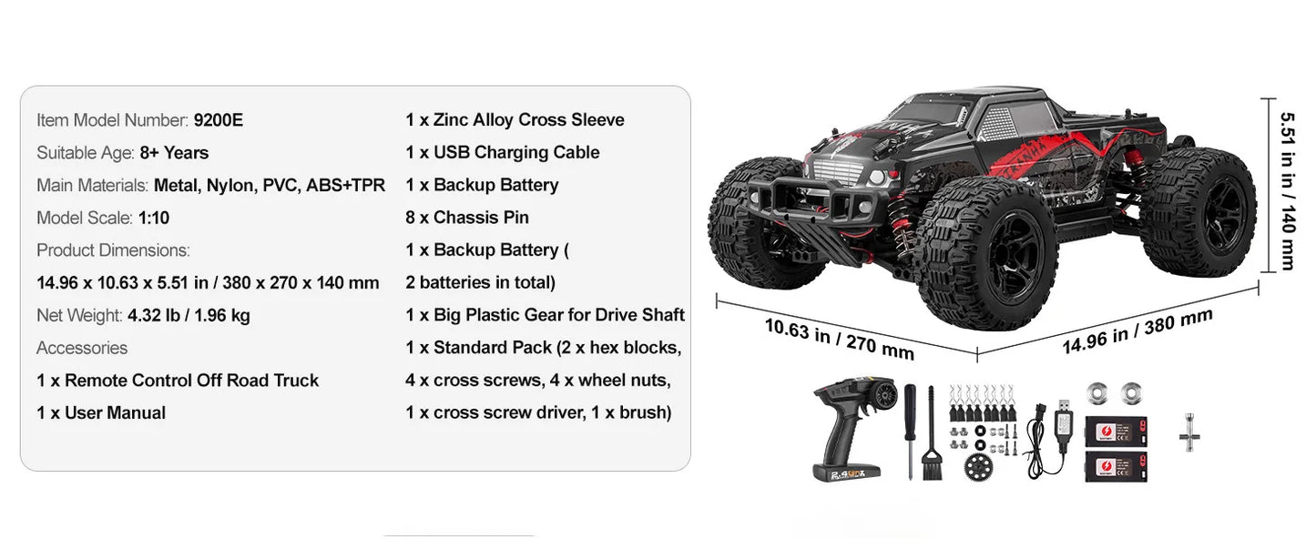 RC Monster Truck 4x4: 2 Batteries, 38KM/H Top Speed, Off-Road Action (Holiday Gift)