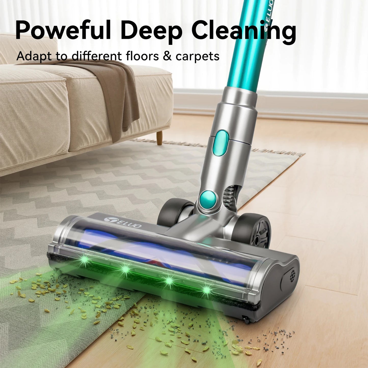 Lightweight E.LUO Cordless Vacuum with Powerful Suction & Dust Sensor - 60 Min Runtime, Perfect for Home, Pets & Auto
