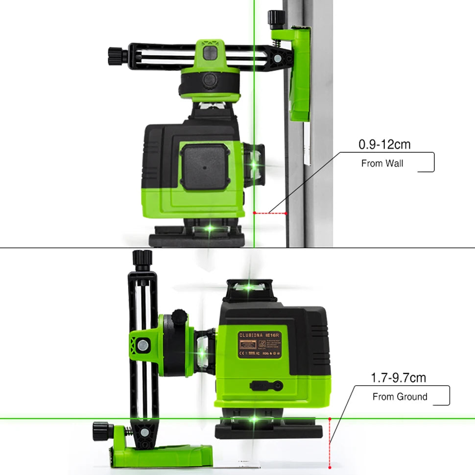 Self-Leveling 4D Green Laser Level by CLUBIONA - 16 Lines, Pulse Mode, 5000mAh Battery, w/Remote