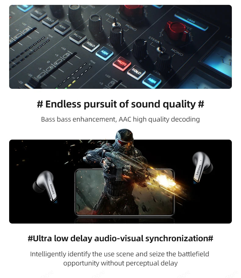 Audífono Inalámbrico Lenovo LP5 TWS Bluetooth Dual Modo Gaming Llamada HD Micrófono