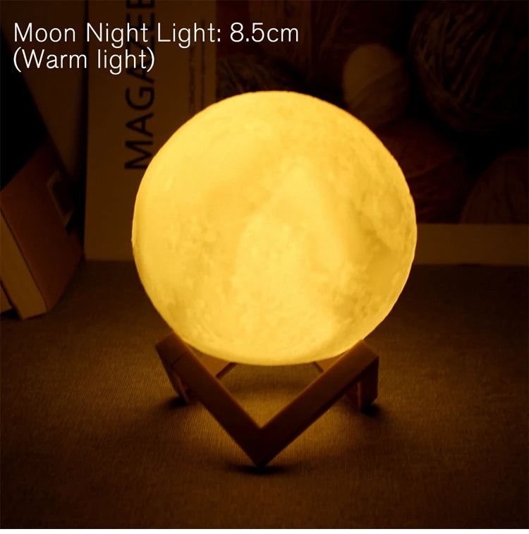 Lámpara de Luna LED 8cm con Soporte, Alimentada por Batería, Decoración de Dormitorio