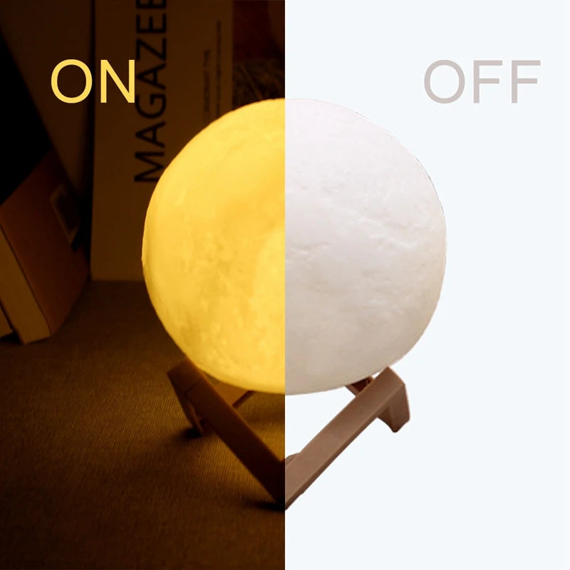 Lámpara de Luna LED 8cm con Soporte, Alimentada por Batería, Decoración de Dormitorio
