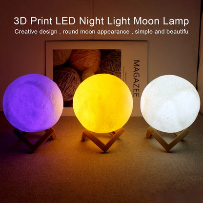 Lámpara de Luna LED 8cm con Soporte, Alimentada por Batería, Decoración de Dormitorio