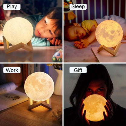 Lámpara de Luna LED 8cm con Soporte, Alimentada por Batería, Decoración de Dormitorio