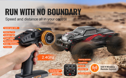 RC Monster Truck 4x4: 2 Batteries, 38KM/H Top Speed, Off-Road Action (Holiday Gift)